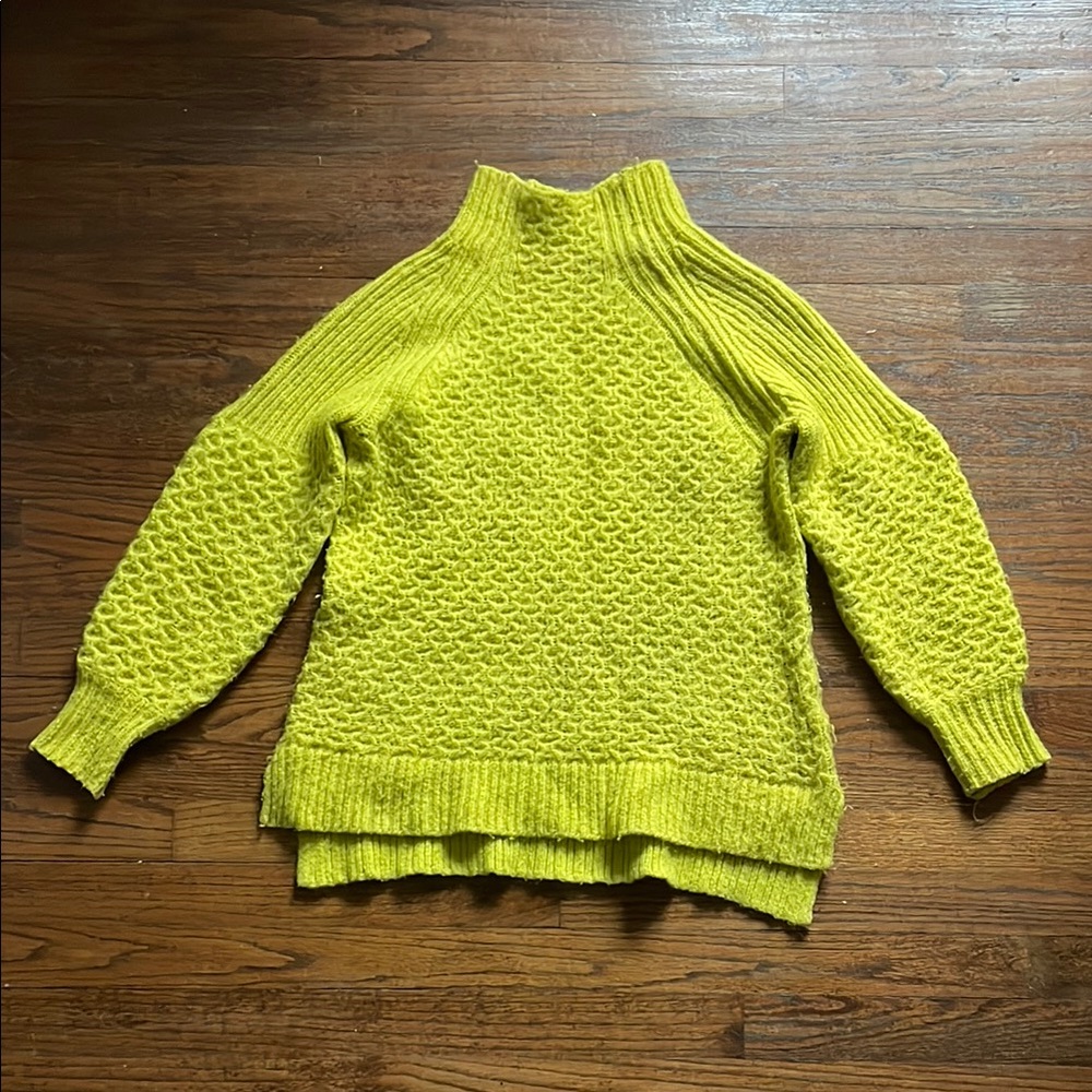 Anthropologie Bia Mock Neck Alpaca Blend Tunic Sweater in Neon Chartreuse